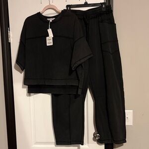 DAVI & DANI Black Barrel Pants & Top Set